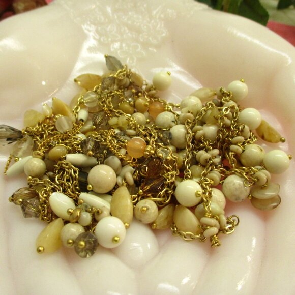 TRIFARI Milk Glass Crystal Gold Necklace Variety~ VINTAGE Gold Chain Beads - Picture 12 of 16